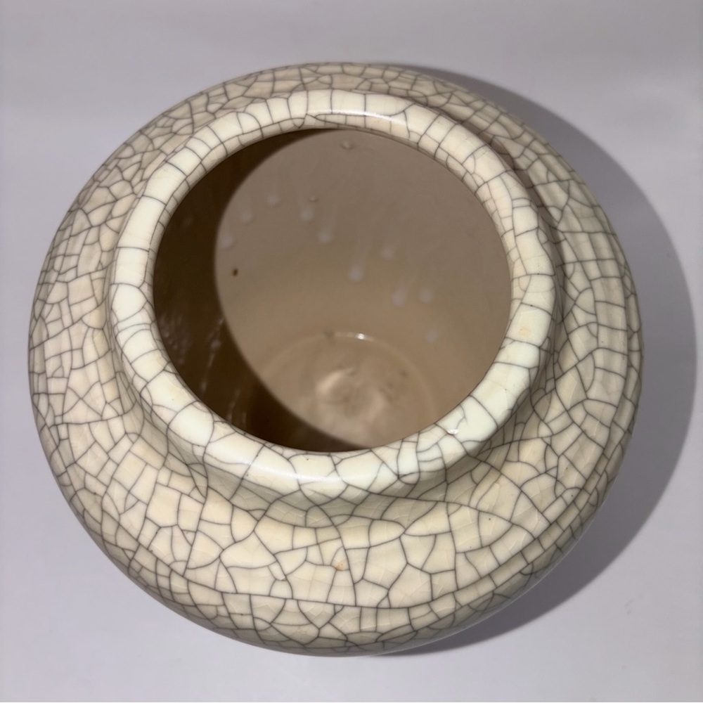VTG German Crackle Glaze Ceramic Vase Ivory Cream Art Pottery Mid Century Decor - Picture 5 of 9